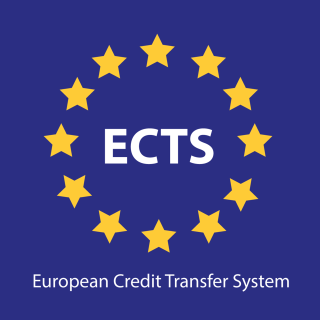 Blue background with a circle of twelve yellow stars surrounding the white 'ECTS' acronym, and the subtitle 'European Credit Transfer System' below.
