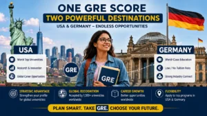 GRE for Germany MS and USA — one GRE score, two destinations infographic for Indian students 2026
